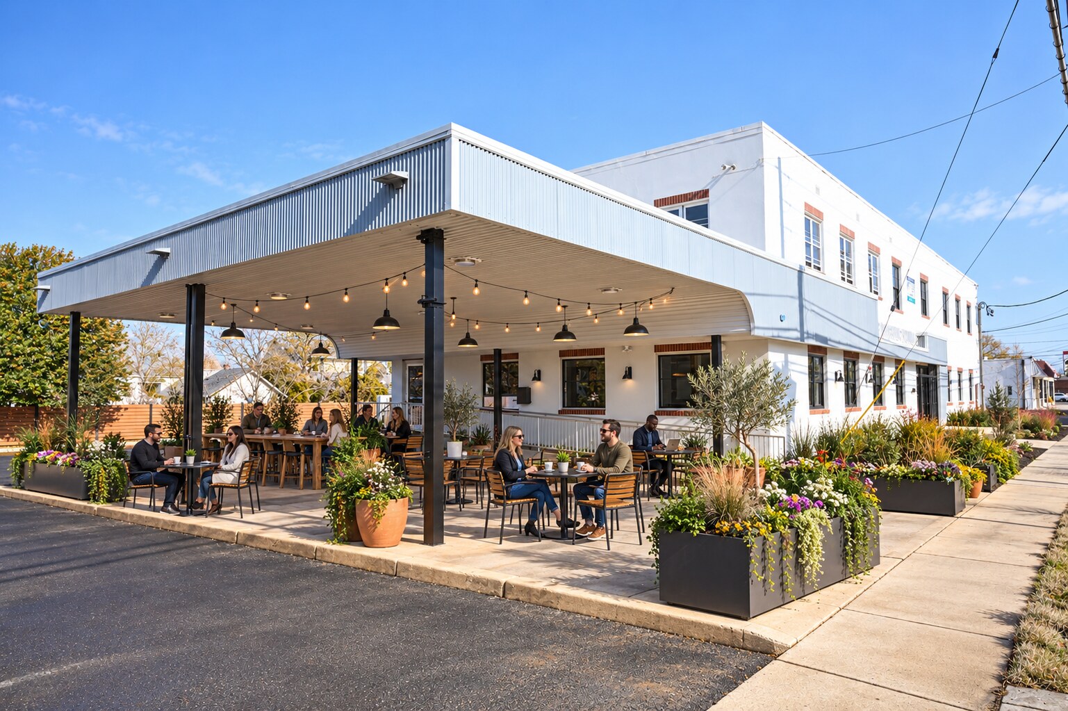 Concept rendering of the available café space with indoor and outdoor seating at 7411 Maple Avenue