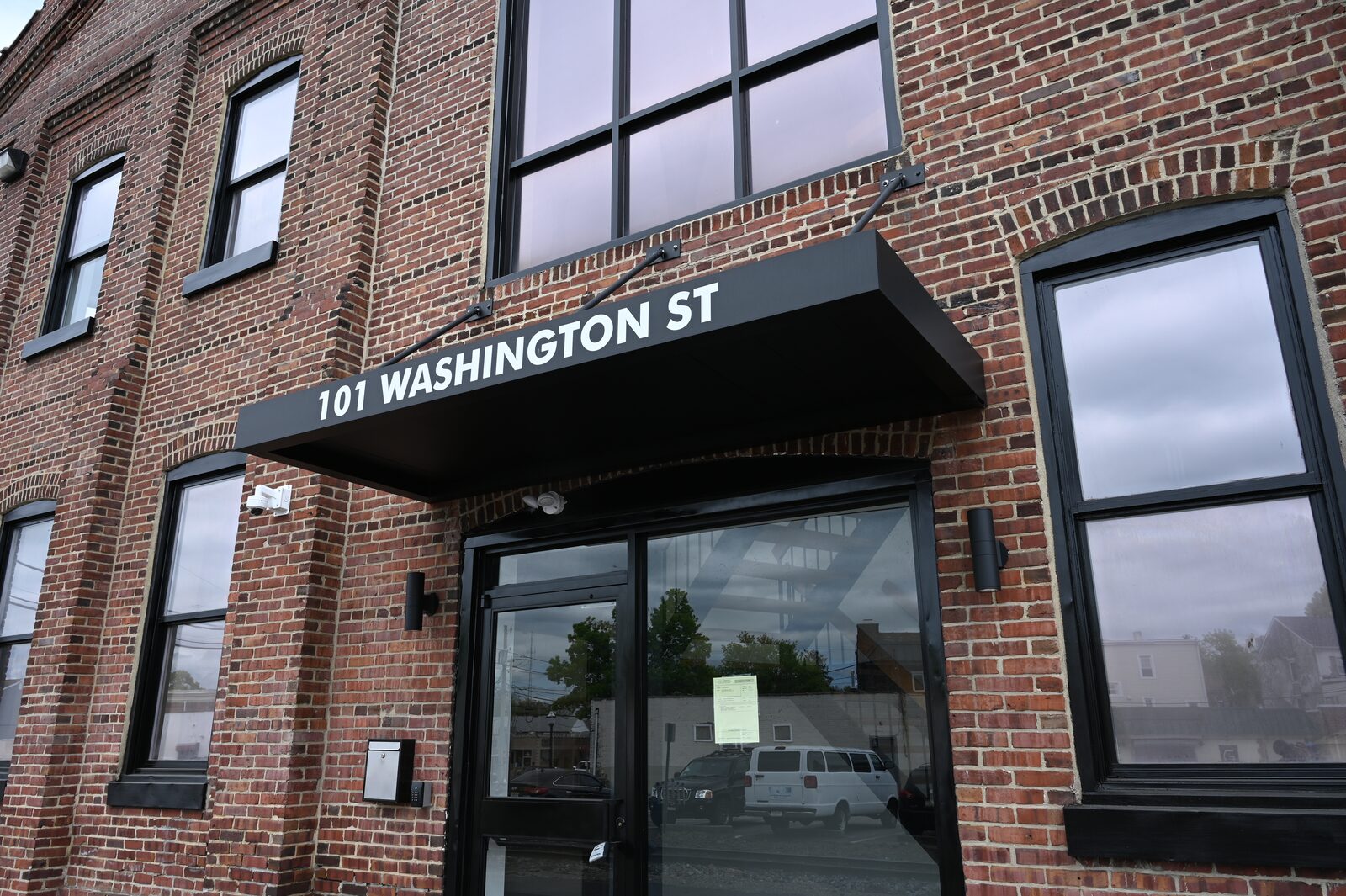 Brick entrance at 101 Washington Street